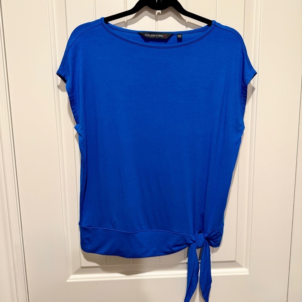 NEW Vibrant Royal Blue Tie-Front Blouse - Picture 2 of 5